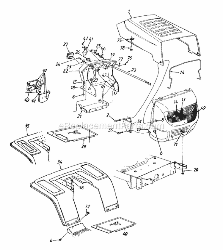 Hood Style 2 Diagram and Parts List for 13A4662F129 2000 Yard Machines Lawn Tractor